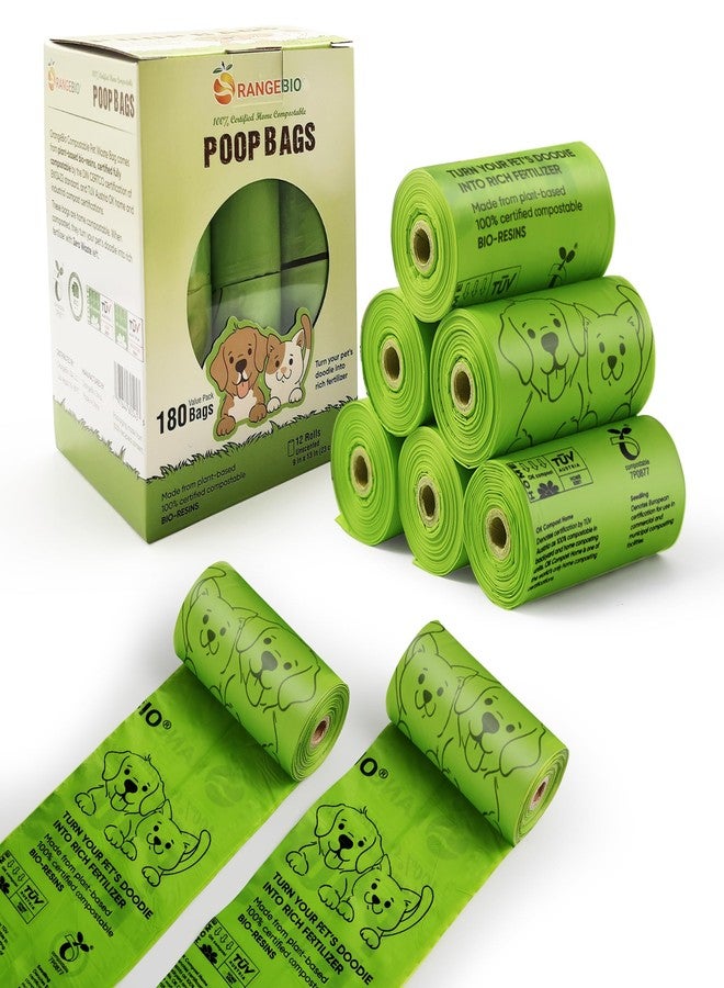 OrangeBio Dog Poop Bags, 100% Certified Home Compostable, 13 x 9 Inches - 180 Count (15 Bags per Roll, 12 Rolls), OK Compost Home - Image 1
